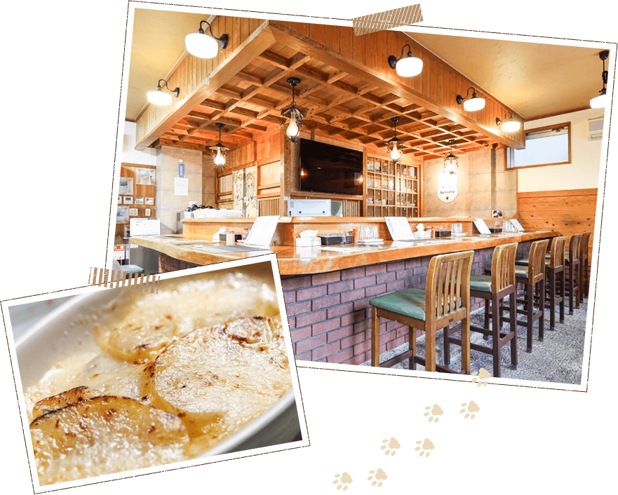 岡山県倉敷市にあるランチ＆居酒屋「Kitchen Ashiato」は、ペットと一緒に入れるカジュアルレストランです。